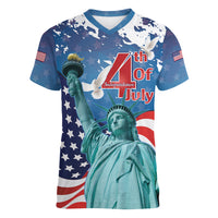 United States 4th Of July Women V-Neck T-Shirt USA Statue of Liberty Proud - Wonder Print Shop