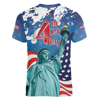 United States 4th Of July Women V-Neck T-Shirt USA Statue of Liberty Proud - Wonder Print Shop