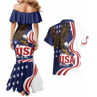 United States Independence Day Couples Matching Mermaid Dress and Hawaiian Shirt USA Bald Eagle Happy 4th Of July - Wonder Print Shop
