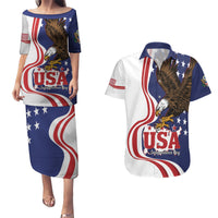 United States Independence Day Couples Matching Puletasi and Hawaiian Shirt USA Bald Eagle Happy 4th Of July - Wonder Print Shop