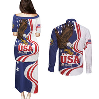 United States Independence Day Couples Matching Puletasi and Long Sleeve Button Shirt USA Bald Eagle Happy 4th Of July - Wonder Print Shop