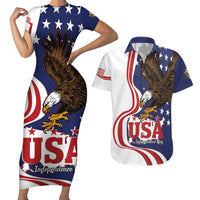 United States Independence Day Couples Matching Short Sleeve Bodycon Dress and Hawaiian Shirt USA Bald Eagle Happy 4th Of July - Wonder Print Shop