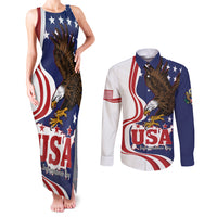 United States Independence Day Couples Matching Tank Maxi Dress and Long Sleeve Button Shirt USA Bald Eagle Happy 4th Of July - Wonder Print Shop