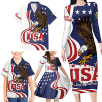 United States Independence Day Family Matching Long Sleeve Bodycon Dress and Hawaiian Shirt USA Bald Eagle Happy 4th Of July - Wonder Print Shop