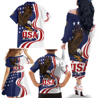 United States Independence Day Family Matching Off The Shoulder Long Sleeve Dress and Hawaiian Shirt USA Bald Eagle Happy 4th Of July - Wonder Print Shop
