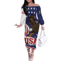 United States Independence Day Family Matching Off The Shoulder Long Sleeve Dress and Hawaiian Shirt USA Bald Eagle Happy 4th Of July - Wonder Print Shop