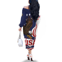 United States Independence Day Family Matching Off The Shoulder Long Sleeve Dress and Hawaiian Shirt USA Bald Eagle Happy 4th Of July - Wonder Print Shop