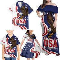 United States Independence Day Family Matching Off Shoulder Maxi Dress and Hawaiian Shirt USA Bald Eagle Happy 4th Of July - Wonder Print Shop