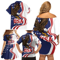 United States Independence Day Family Matching Off Shoulder Short Dress and Hawaiian Shirt USA Bald Eagle Happy 4th Of July - Wonder Print Shop