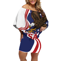 United States Independence Day Family Matching Off Shoulder Short Dress and Hawaiian Shirt USA Bald Eagle Happy 4th Of July - Wonder Print Shop