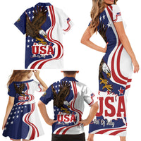 United States Independence Day Family Matching Short Sleeve Bodycon Dress and Hawaiian Shirt USA Bald Eagle Happy 4th Of July - Wonder Print Shop