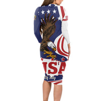 United States Independence Day Long Sleeve Bodycon Dress USA Bald Eagle Happy 4th Of July - Wonder Print Shop