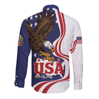 United States Independence Day Long Sleeve Button Shirt USA Bald Eagle Happy 4th Of July - Wonder Print Shop