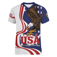 United States Independence Day Women V-Neck T-Shirt USA Bald Eagle Happy 4th Of July - Wonder Print Shop