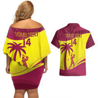 Custom West Indies Cricket Couples Matching Off Shoulder Short Dress and Hawaiian Shirt 2024 World Cup Go Windies - Wonder Print Shop