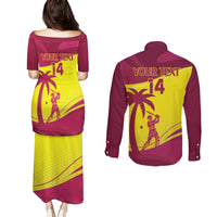Custom West Indies Cricket Couples Matching Puletasi and Long Sleeve Button Shirt 2024 World Cup Go Windies - Wonder Print Shop