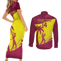 Custom West Indies Cricket Couples Matching Short Sleeve Bodycon Dress and Long Sleeve Button Shirt 2024 World Cup Go Windies - Wonder Print Shop