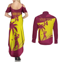 Custom West Indies Cricket Couples Matching Summer Maxi Dress and Long Sleeve Button Shirt 2024 World Cup Go Windies - Wonder Print Shop