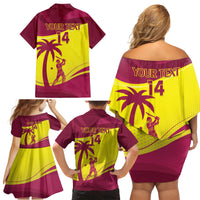 Custom West Indies Cricket Family Matching Off Shoulder Short Dress and Hawaiian Shirt 2024 World Cup Go Windies - Wonder Print Shop