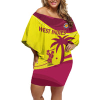 Custom West Indies Cricket Family Matching Off Shoulder Short Dress and Hawaiian Shirt 2024 World Cup Go Windies - Wonder Print Shop