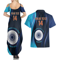 Custom India Cricket Couples Matching Summer Maxi Dress and Hawaiian Shirt 2024 World Cup Go Men in Blue - Wonder Print Shop