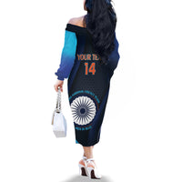 Custom India Cricket Family Matching Off The Shoulder Long Sleeve Dress and Hawaiian Shirt 2024 World Cup Go Men in Blue - Wonder Print Shop
