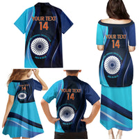Custom India Cricket Family Matching Puletasi and Hawaiian Shirt 2024 World Cup Go Men in Blue - Wonder Print Shop