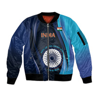 Custom India Cricket Sleeve Zip Bomber Jacket 2024 World Cup Go Men in Blue - Wonder Print Shop