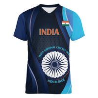 Custom India Cricket Women V-Neck T-Shirt 2024 World Cup Go Men in Blue - Wonder Print Shop