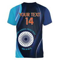 Custom India Cricket Women V-Neck T-Shirt 2024 World Cup Go Men in Blue - Wonder Print Shop