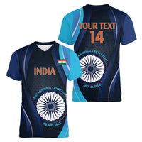 Custom India Cricket Women V-Neck T-Shirt 2024 World Cup Go Men in Blue - Wonder Print Shop
