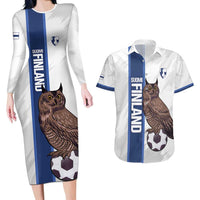 Custom Finland Football Couples Matching Long Sleeve Bodycon Dress and Hawaiian Shirt Suomi Come On Huuhkajat