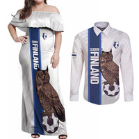 Custom Finland Football Couples Matching Off Shoulder Maxi Dress and Long Sleeve Button Shirt Suomi Come On Huuhkajat
