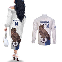 Custom Finland Football Couples Matching Off The Shoulder Long Sleeve Dress and Long Sleeve Button Shirt Suomi Come On Huuhkajat