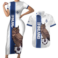 Custom Finland Football Couples Matching Short Sleeve Bodycon Dress and Hawaiian Shirt Suomi Come On Huuhkajat
