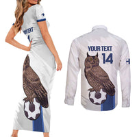 Custom Finland Football Couples Matching Short Sleeve Bodycon Dress and Long Sleeve Button Shirt Suomi Come On Huuhkajat