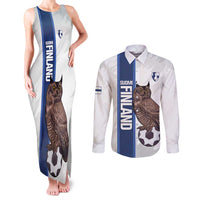 Custom Finland Football Couples Matching Tank Maxi Dress and Long Sleeve Button Shirt Suomi Come On Huuhkajat