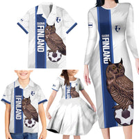Custom Finland Football Family Matching Long Sleeve Bodycon Dress and Hawaiian Shirt Suomi Come On Huuhkajat