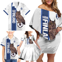 Custom Finland Football Family Matching Off Shoulder Short Dress and Hawaiian Shirt Suomi Come On Huuhkajat