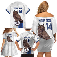 Custom Finland Football Family Matching Off Shoulder Short Dress and Hawaiian Shirt Suomi Come On Huuhkajat