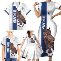 Custom Finland Football Family Matching Short Sleeve Bodycon Dress and Hawaiian Shirt Suomi Come On Huuhkajat