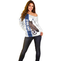 Custom Finland Football Off Shoulder Sweater Suomi Come On Huuhkajat