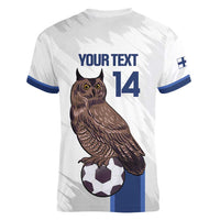 Custom Finland Football Women V-Neck T-Shirt Suomi Come On Huuhkajat