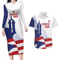 Custom Puerto Rico Football Couples Matching Long Sleeve Bodycon Dress and Hawaiian Shirt Vamos Los Boricuas