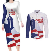 Custom Puerto Rico Football Couples Matching Long Sleeve Bodycon Dress and Long Sleeve Button Shirt Vamos Los Boricuas