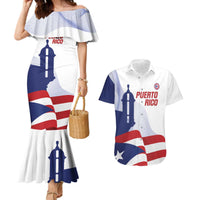 Custom Puerto Rico Football Couples Matching Mermaid Dress and Hawaiian Shirt Vamos Los Boricuas