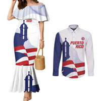 Custom Puerto Rico Football Couples Matching Mermaid Dress and Long Sleeve Button Shirt Vamos Los Boricuas