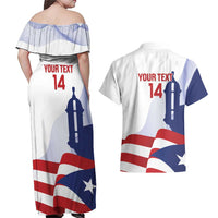 Custom Puerto Rico Football Couples Matching Off Shoulder Maxi Dress and Hawaiian Shirt Vamos Los Boricuas