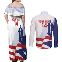 Custom Puerto Rico Football Couples Matching Off Shoulder Maxi Dress and Long Sleeve Button Shirt Vamos Los Boricuas