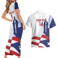 Custom Puerto Rico Football Couples Matching Short Sleeve Bodycon Dress and Hawaiian Shirt Vamos Los Boricuas